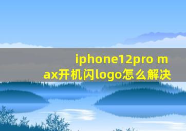 iphone12pro max开机闪logo怎么解决